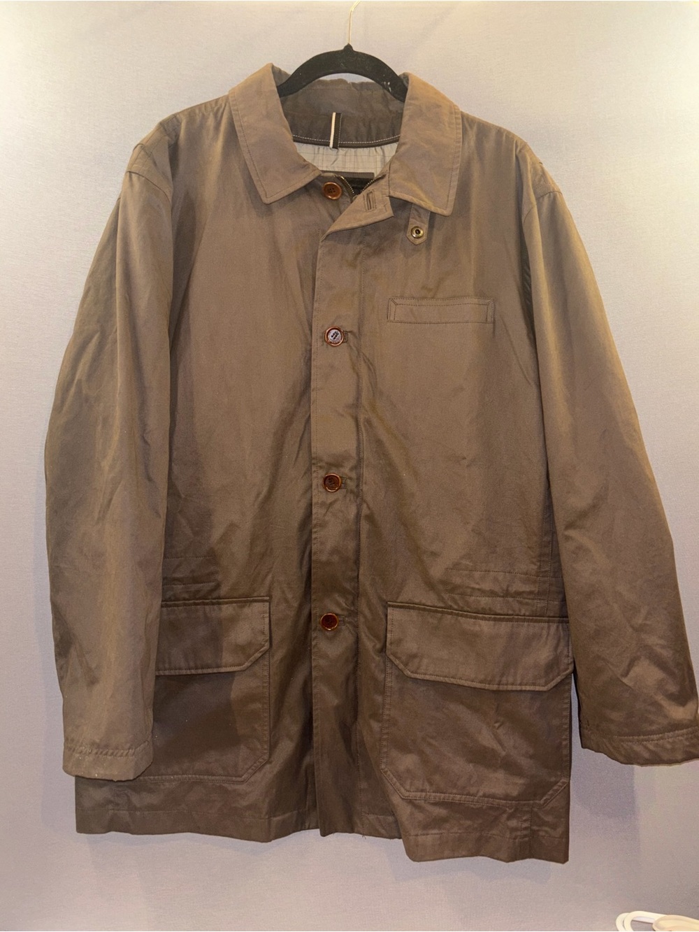 Men's rainforest Taupe Casual Button-Front with zipper Coat size XL waist length